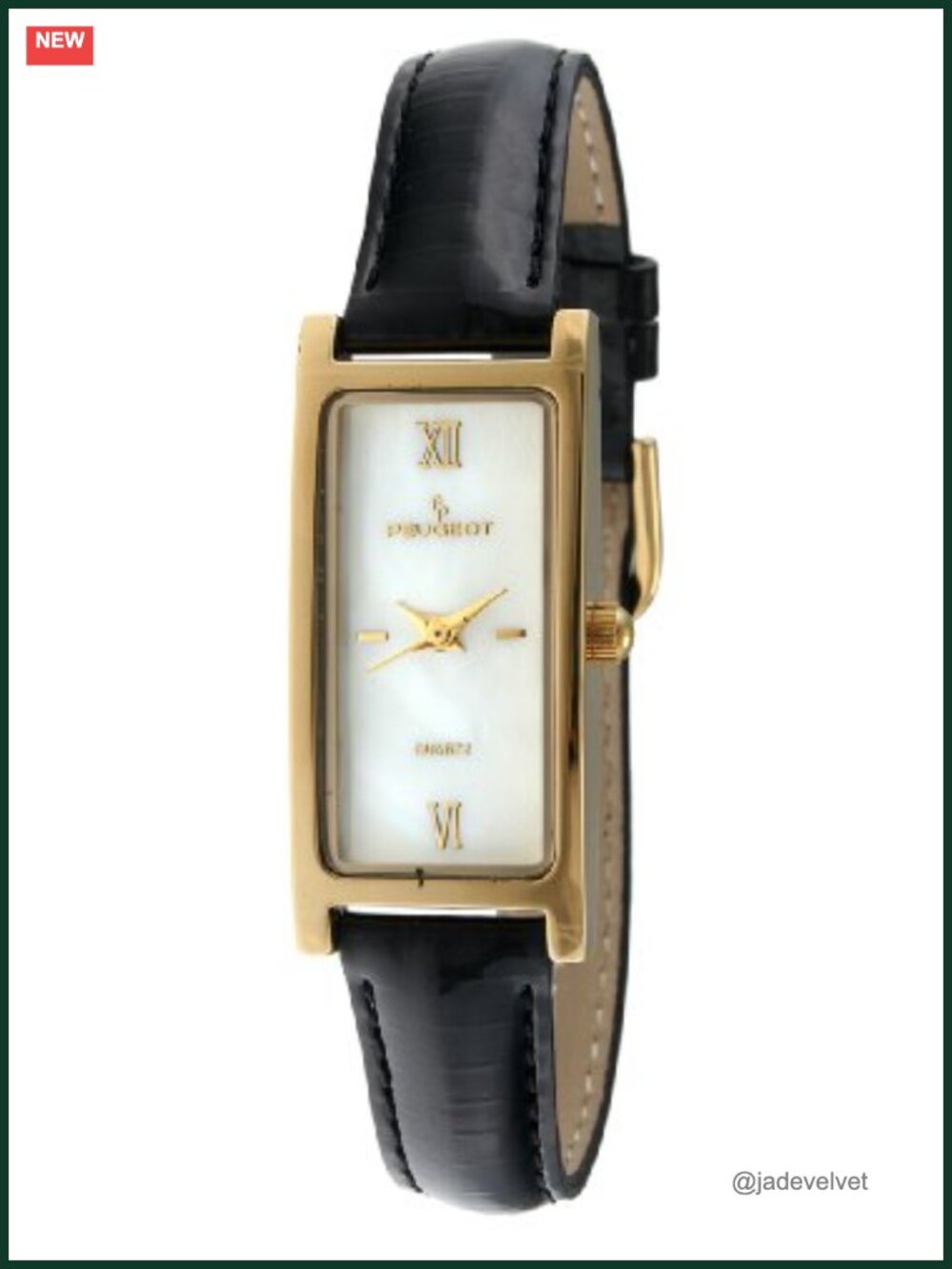 Slim 14K Gold Plated Dress Watch, Mother of Pearl Roman Numeral Leather Strap